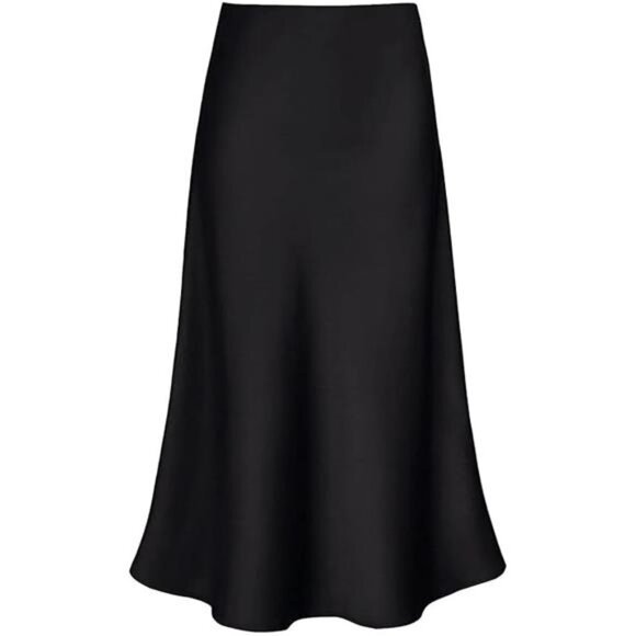 Women's Satin High Waist Hidden Elasticized Waistband Flared Casual A Line Midi - Picture 7 of 7